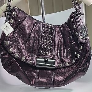 Coach Shimmering Purple Studded Shoulder Bag